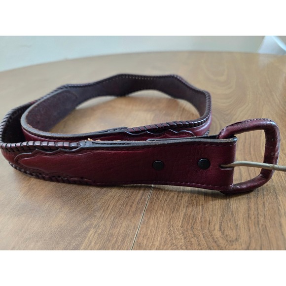 Other - Mens Western Leather Belt Tooled Buckle Brown Vintage Style